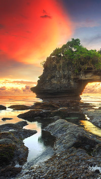 Warm sunset at batu bolong tanah lot  bali indonesia