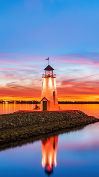Sunset beautiful landscape of the Lake Hefner lighthouse