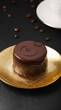 Chocolate cake on a golden plate