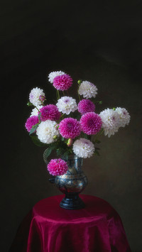 Still life with bouquet of dahlia flowers