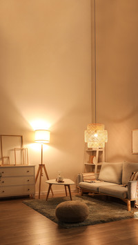 Interior of modern living room with grey sofa