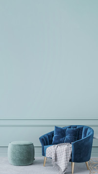 Home interior mockup with blue armchair