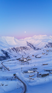 Overlooking the snow-capped mountains