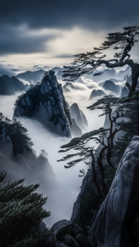 A sea of clouds in the mountains