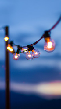 String of lights in a Rocky Mountain sunset