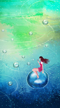 The girl blowing bubbles in the air