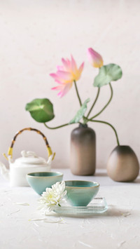 Traditional Chinese tea on white table top background