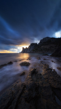 Long exposure stone crests at sea