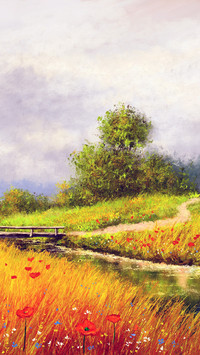 Rural Countryside Farmland Oil Painting