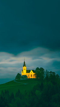 Autumn landscape with church, slovenia