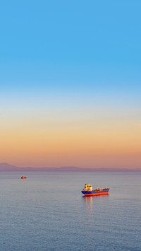 Seascape with tanker and ships on the background of the sea