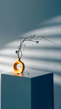 Still life with dry twisting branches in a yellow vase