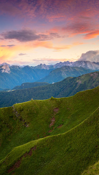 Alps Mountains valley at sunrise time