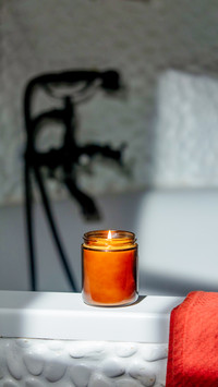 Virew on Orange candle in bathroom