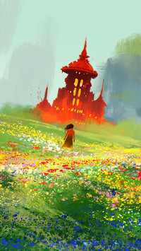 The red castle and flowers
