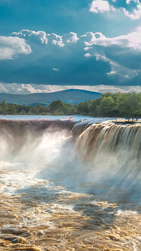 The waterfall of the hanging water tower in jingbo lake