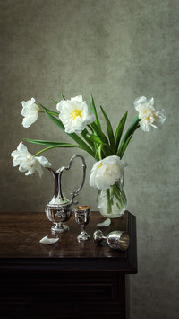 With white tulips