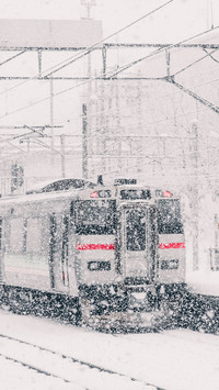 Winter view of the silver train at Otaru Station