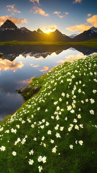 Reflection of snowcapped mountains