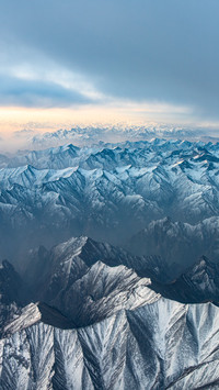 Aerial view of sunrise on the Pamir Plateau