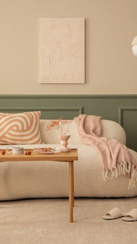 Elegant Living Space with Soft Tones and Artful Touches