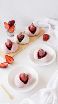 Japanese Daifuku Strawberry Mochi Filled with Red Bean