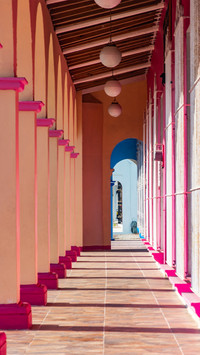 Facade of multicolored arches Tlacotalpan Mexico