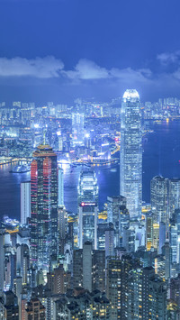 Victoria Harbor of Hong Kong City at Night