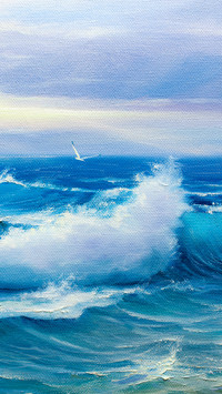 Oil painting by the sea