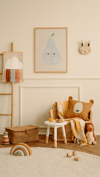 Cozy ids room interior with mock up poster frame