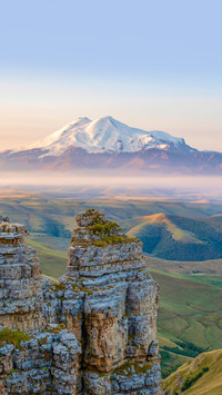Sunrise view of mount Elbrus from Bermamyt plateau