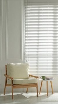 Cosy armchair and houseplant near large window