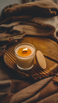 Burning candle in home interior