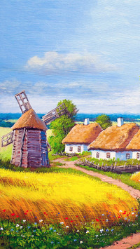 Rural Countryside Farmland Oil Painting