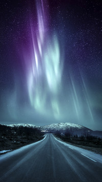 Road with Northern Light Aurora