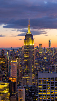Amazing New York City Skyline and Skyscraper at Sunset