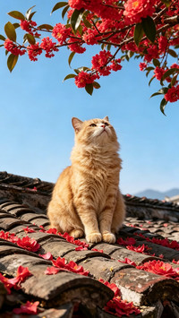 屋顶小猫赏花日常