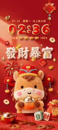 毛绒新年小马暴富