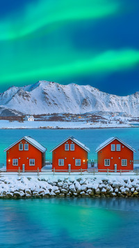 Amazing scenery with traditional red wooden houses