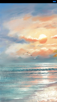 油画海边椰树