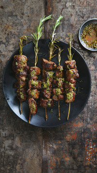 Grilled rosemary pork skewers