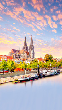 The Old Town of Regensburg, Germany at Dusk