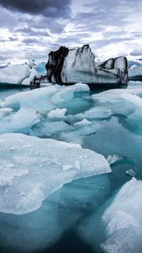 Iceland lake surface frozen in silence