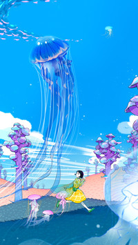 A Little Girl Running on the Lawn with a Jellyfish