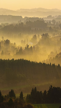 The first light of morning appears in the mountain village