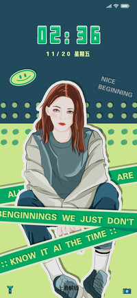 蓝绿色贴纸个性女孩
