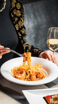 Lobster pasta paired with seasonal vegetables