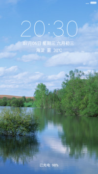 动态水波 翠绿湖畔蓝天白云倒影