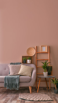 Modern eco style interior of living room with wooden crates