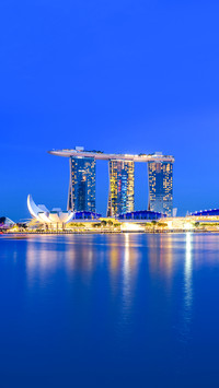 Panoramic photograph of Singapore skyline at night